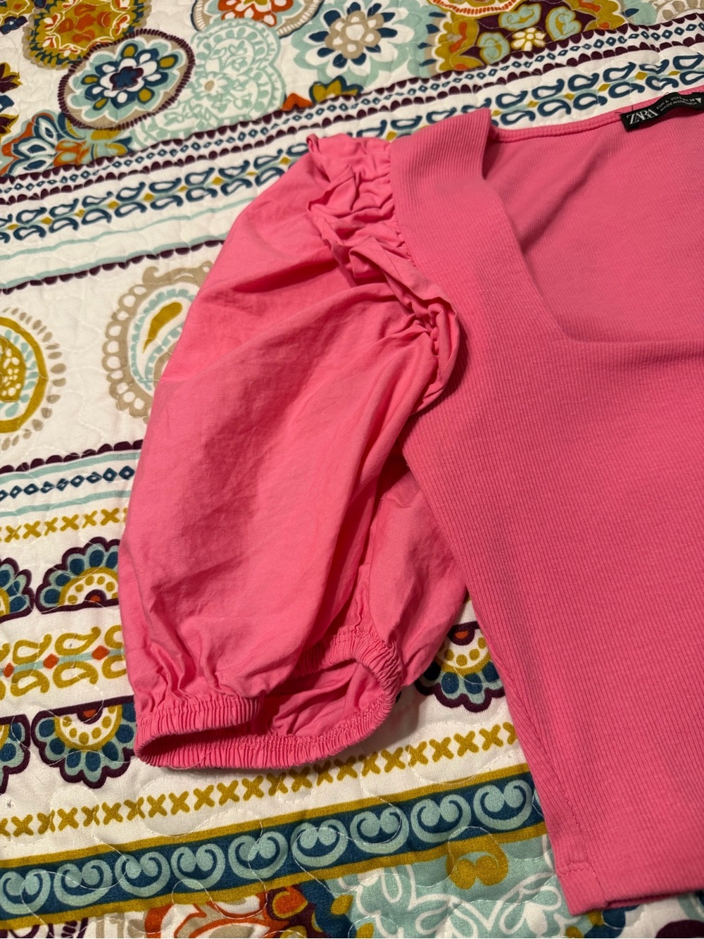 Zara Pink Puff Sleeve crop Top - Picture 3 of 3